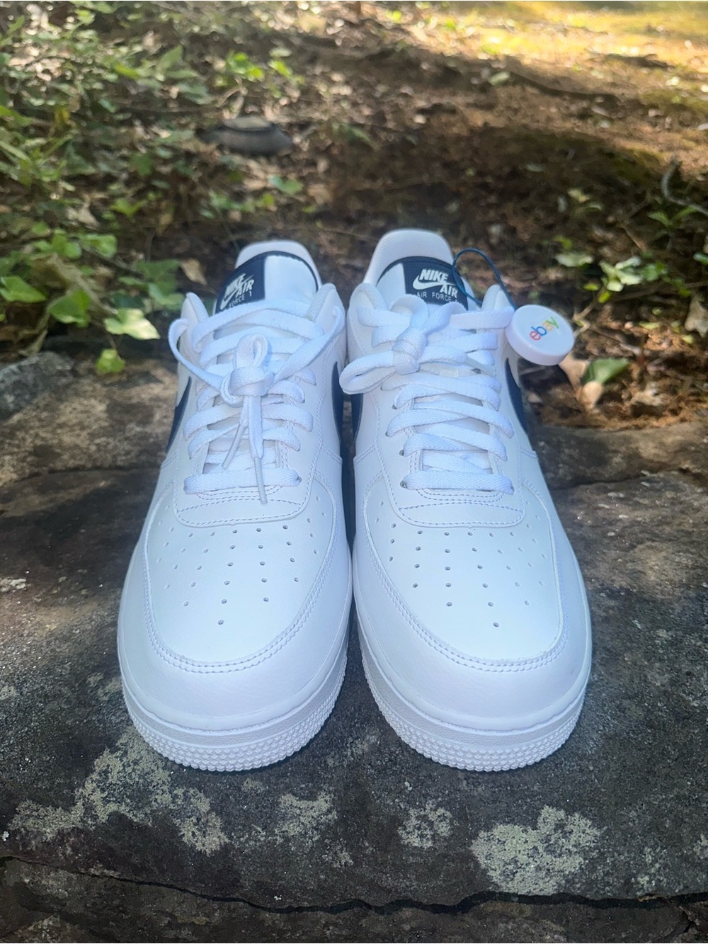 Men’s AF1 White Navy Low-Top Sneakers